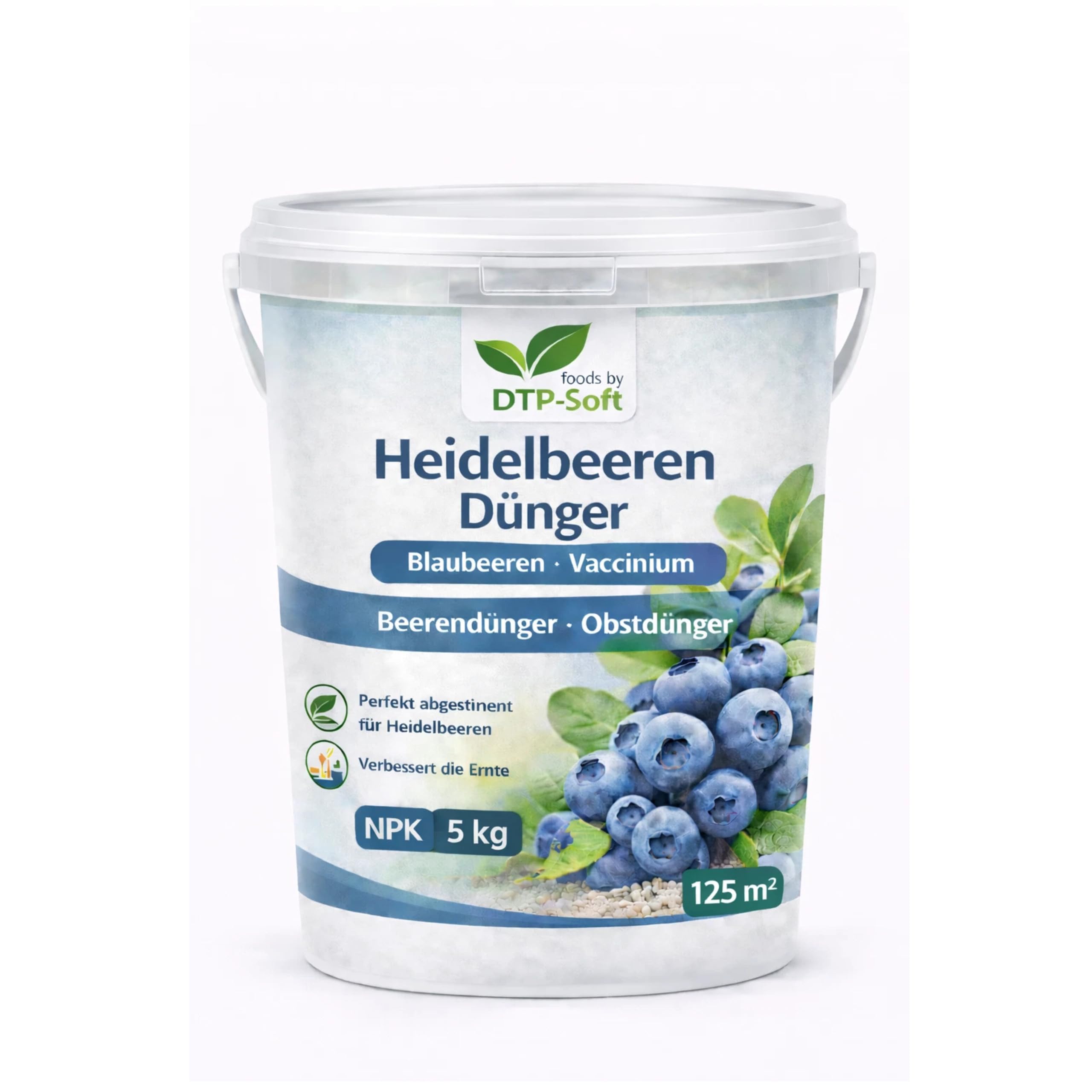 Heidelbeerdünger 5kg Eimer - Heidelbeeren Dünger für Blaubeeren, Vaccinium und Moorbeetpflanzen - Premium NPK Dünger für bis zu 125 m² - für kräftige Wurzeln, starke Pflanzen und aromatische Früchte