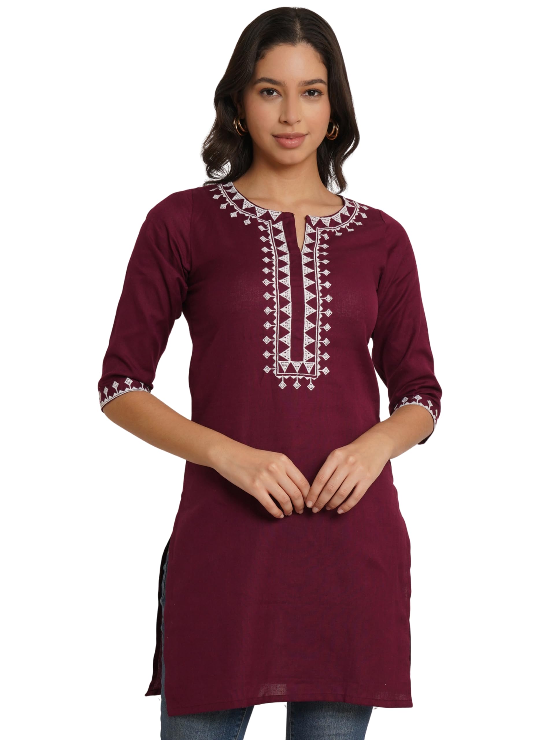 Brownverse Pure Cotton Embroidered Women Short Kurti