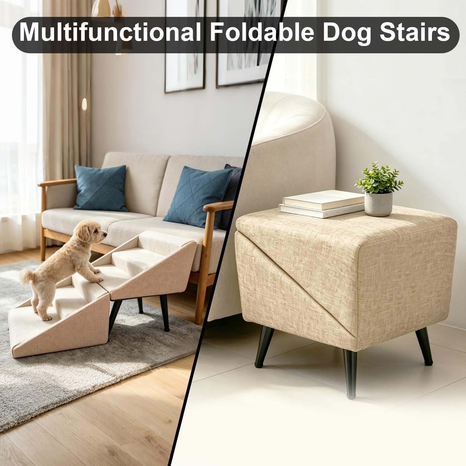 Scala per Cani Pieghevole, 2 in 1 Multifunzionali Rampa per Cani e Poggiapiedi, Antiscivolo Scale e Gradini per Animali per Letto e Divano, Adatto per Cuccioli, Cani Anziani e Feriti