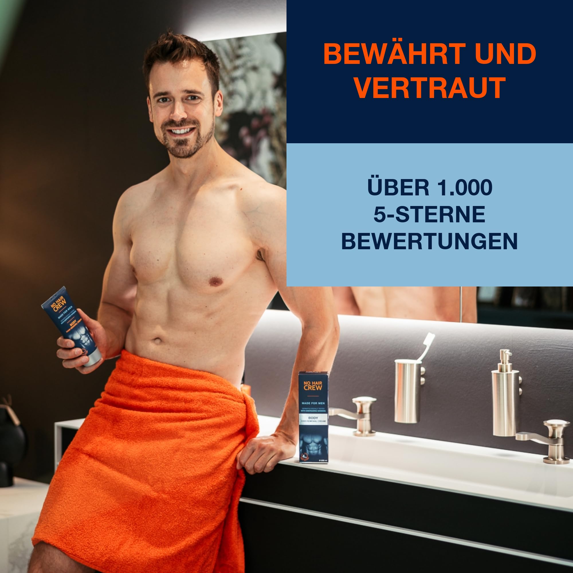 NO HAIR CREW Körper-Haarentfernungscreme für Männer 3x 200ml – Das Original | Für Brust, Rücken, Arme, Beine & Achseln. Entfernt Haare in nur 4–8 Minuten. Glatte Haut ohne Schnittgefahr und Rasierpickel.