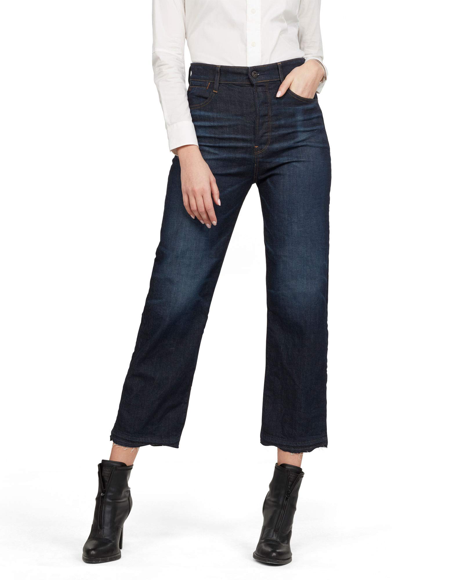 G-Star Women's Tedie Ultra High Straight Ripped Edge Ankle C Jeans, Blue (worn in atlas D16797-B767-B136), 26W / 30L