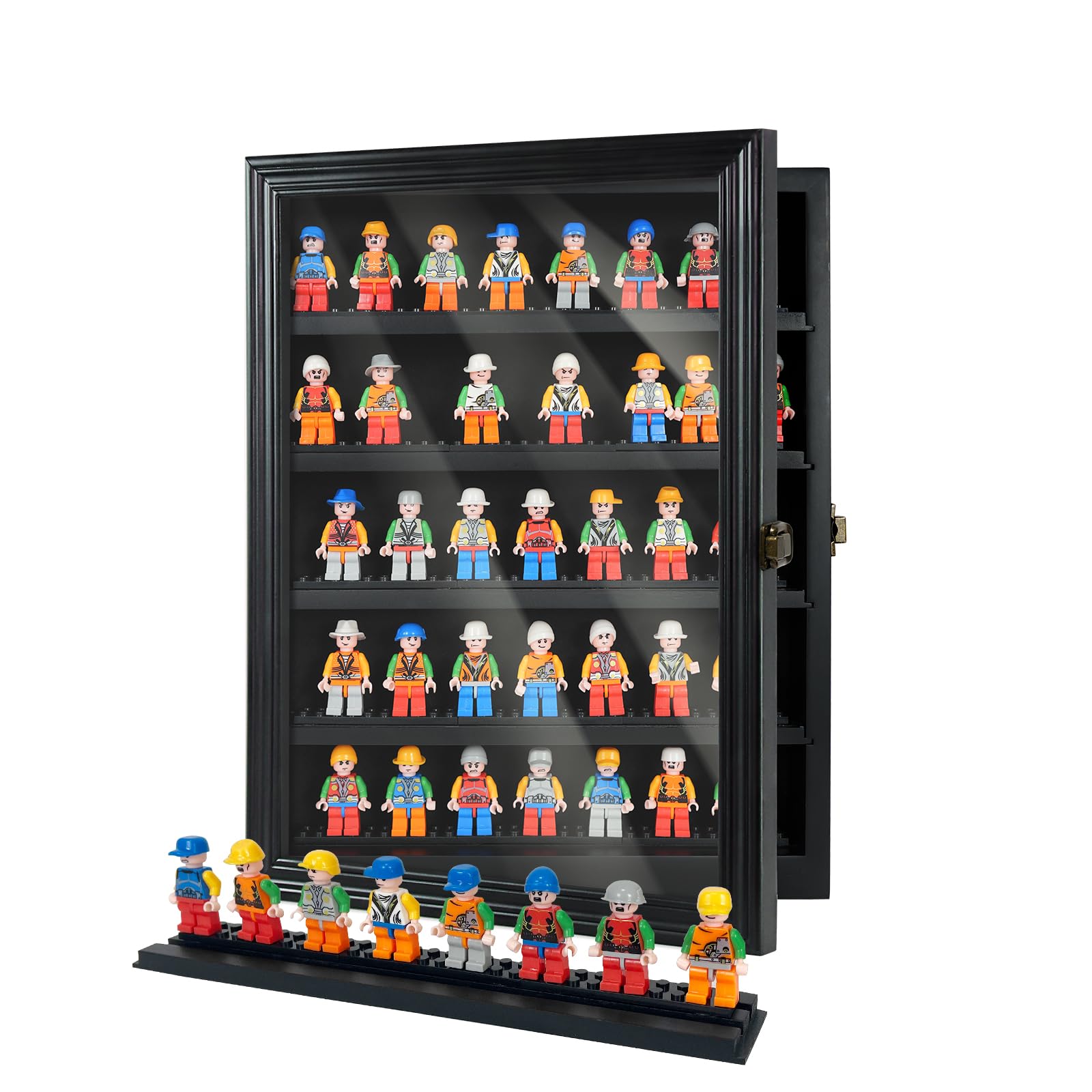 Minifigure Display Case for Lego Display Case, Miniature Display Case with HD Tempered Glass and Removable Shelves, Action Figure Display Case for Wall and Desk Display Door Lockable Black