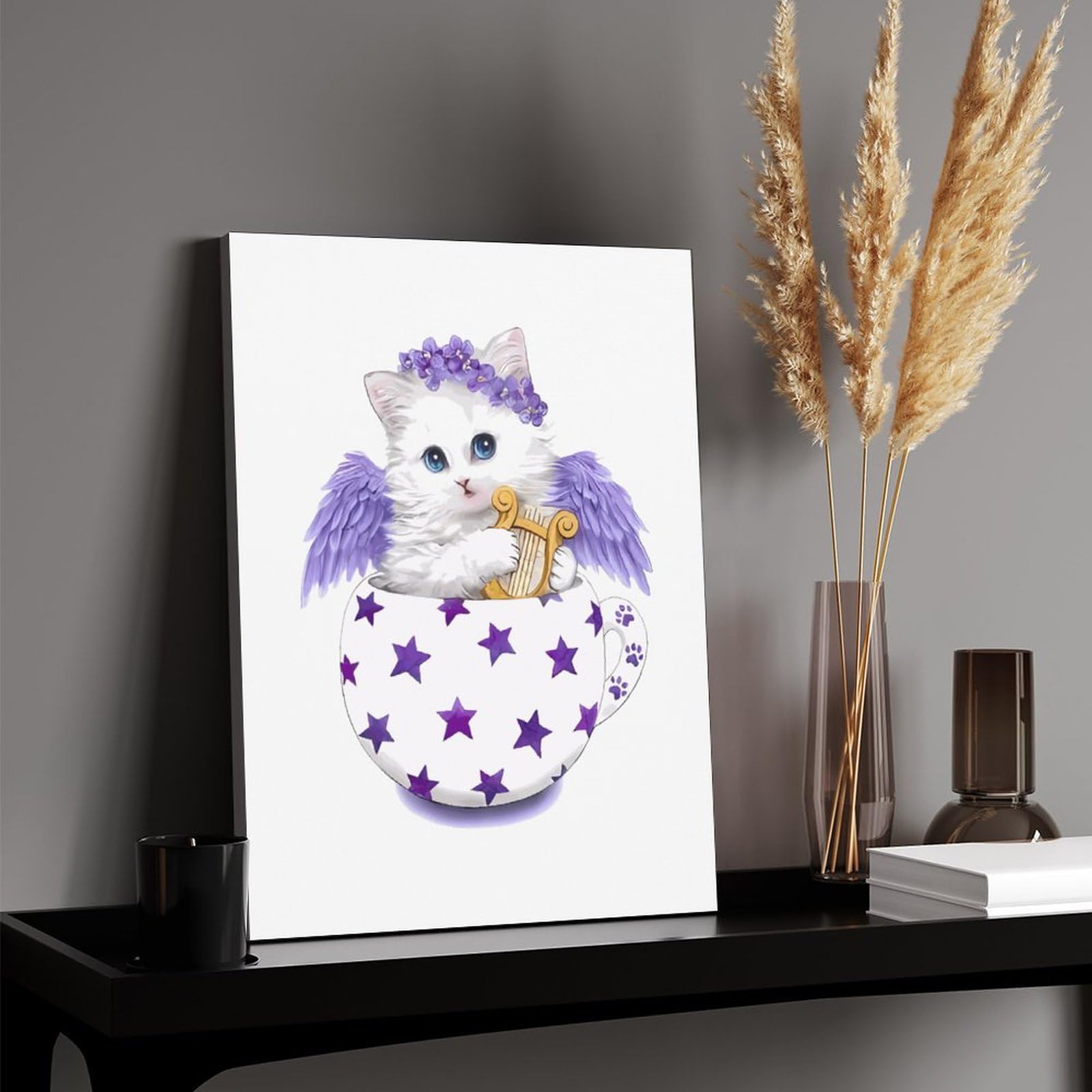 Amazon.co.jp: かわいい 猫 天使 ネコ 萌え キャンバス絵画 アート