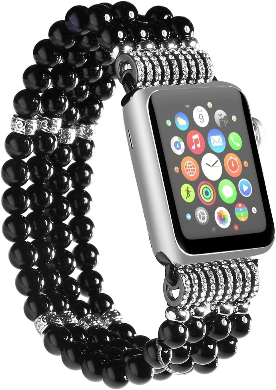 Compatible for Apple Watch Band 42mm / 44mm, Handmade Beaded Faux Pearl Jewelry Elastic Replacement Strap for Apple Watch Series 4,3,2,1 by Transhare (Black)