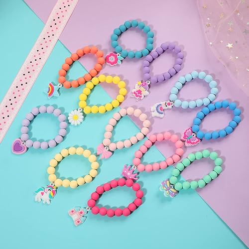 Miniatura 3 de PinkSheep Pulsera de arco iris, pulseras de cuentas coloridas para niñas pequeñas, relleno de canastas, unicornio, mariposa, conejo, pulseras con