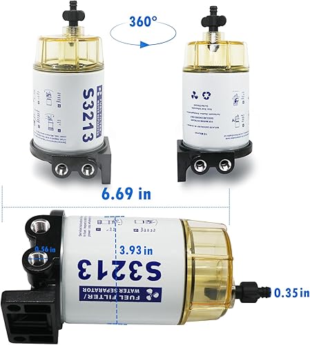 Miniatura 5 de S3213 - Conjunto de filtro separador de agua de combustible compatible con motor fuera de borda marino Mercury Yamaha Racor Sierra Engine Boat 10