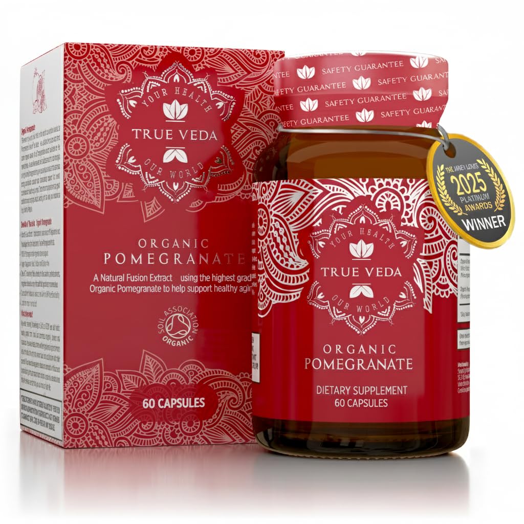 Organic Pomegranate Capsules - Pomegranate Supplements | Certified Organic by Soil Association | Vegetarian & Vegan Friendly | Ayurveda | 60 Easy Swallow Pomegranate Tablets | Manufactured in The UKSoil AssociationSoil AssociationSoil Association