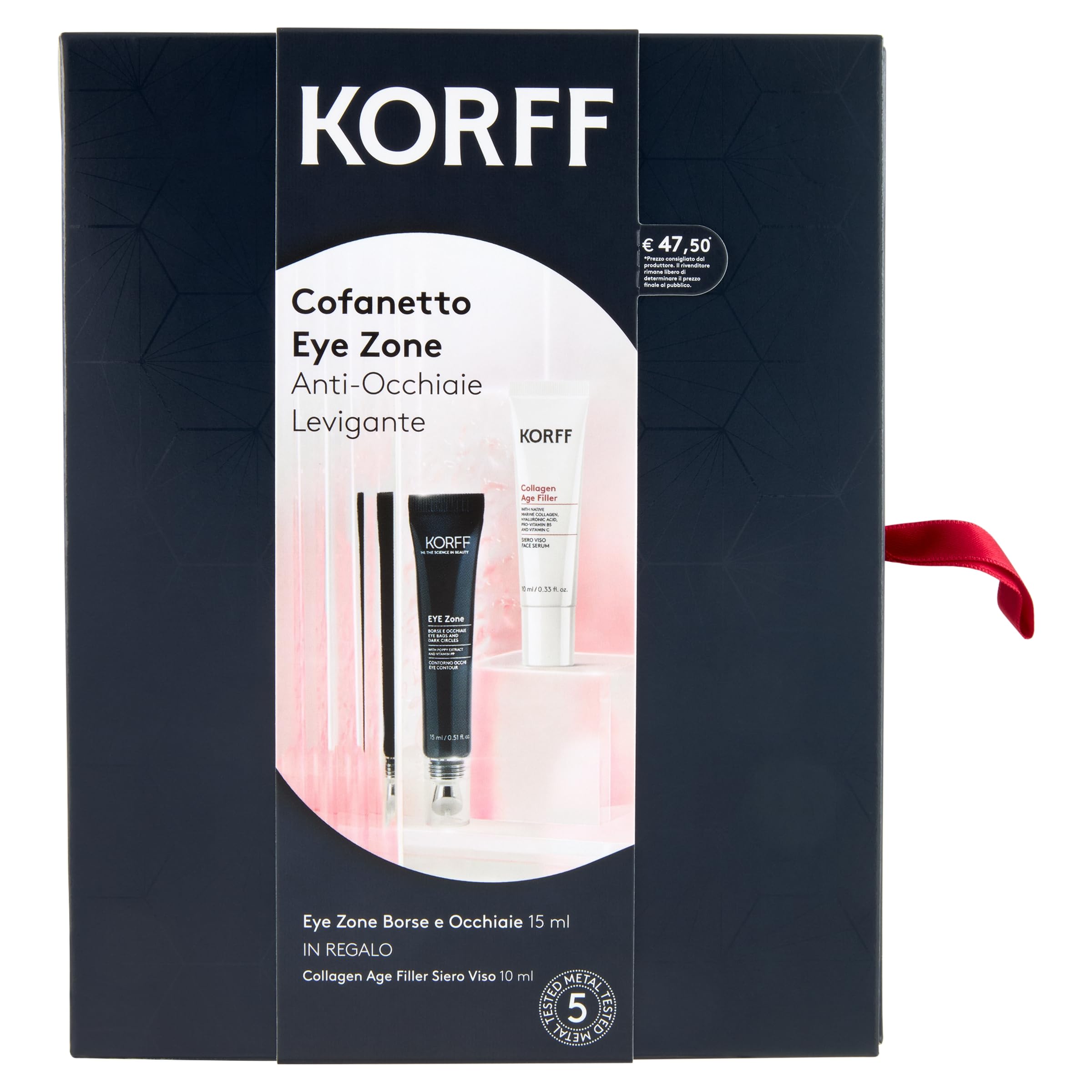 Korff Cofanetto Eye Zone, Trattamento Anti-Occhiaie Levigante e Idratante per la Zona Contorno Occhi, Idea Regalo, Eye zone borse e occhiaie 15 ml IN REGALO Siero Viso Collagen Age Filler 10 ml