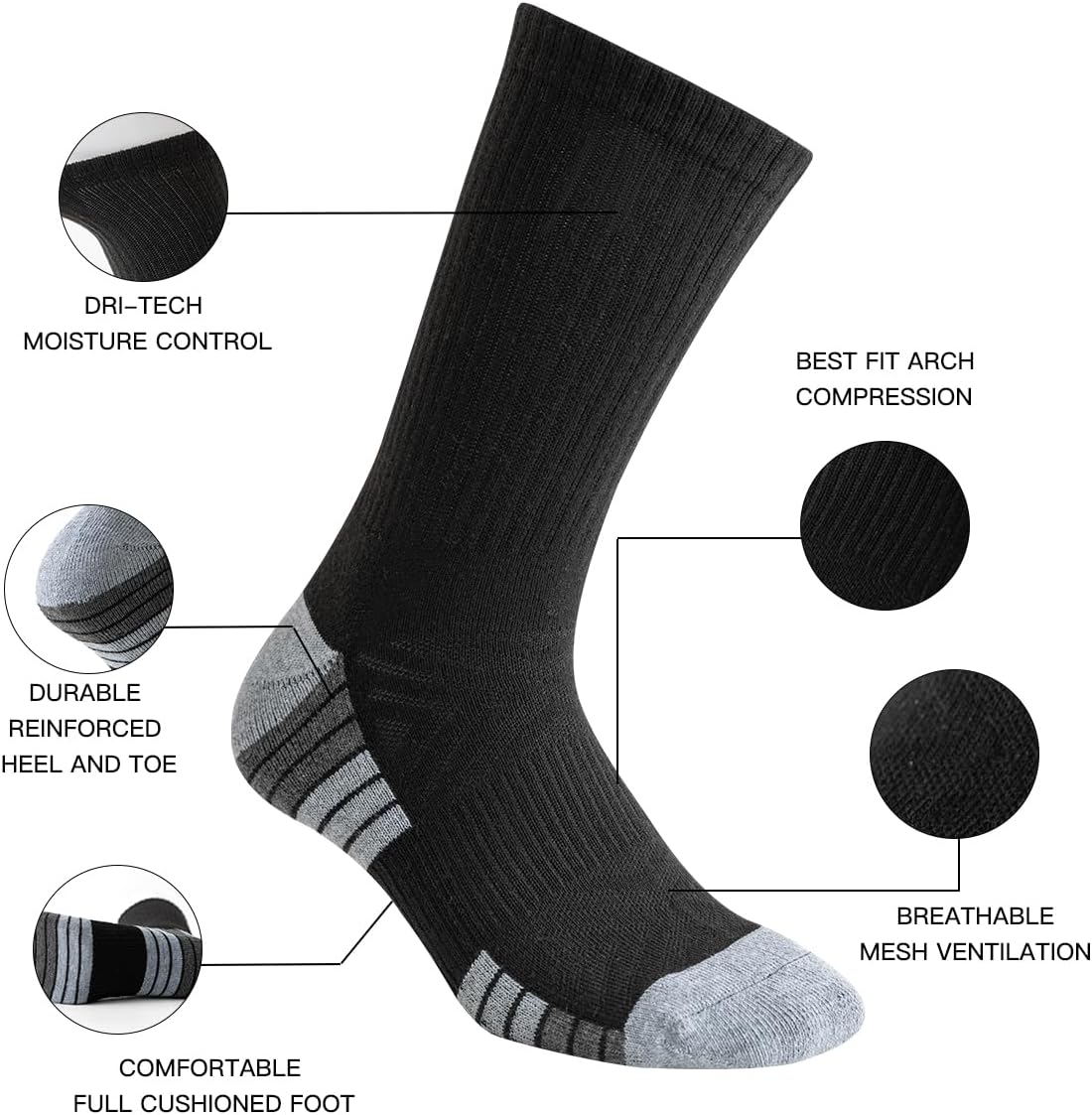 JOYNÉE 8 Pair Mens Thick Cushioned Athletic Crew Socks Breathable Moisture Wicking Work Running Socks for Men Size 9-12/12-15 - Image 3