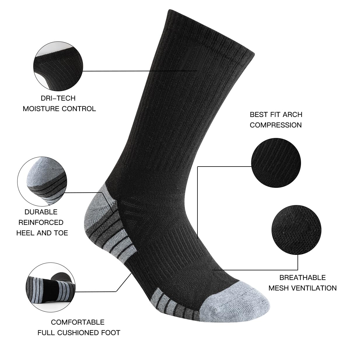 JOYNÉE 8 Paar dicke gepolsterte Sportsocken für Herren, atmungsaktiv, feuchtigkeitsableitend, Arbeitssocken für Herren, Größe 43-47
