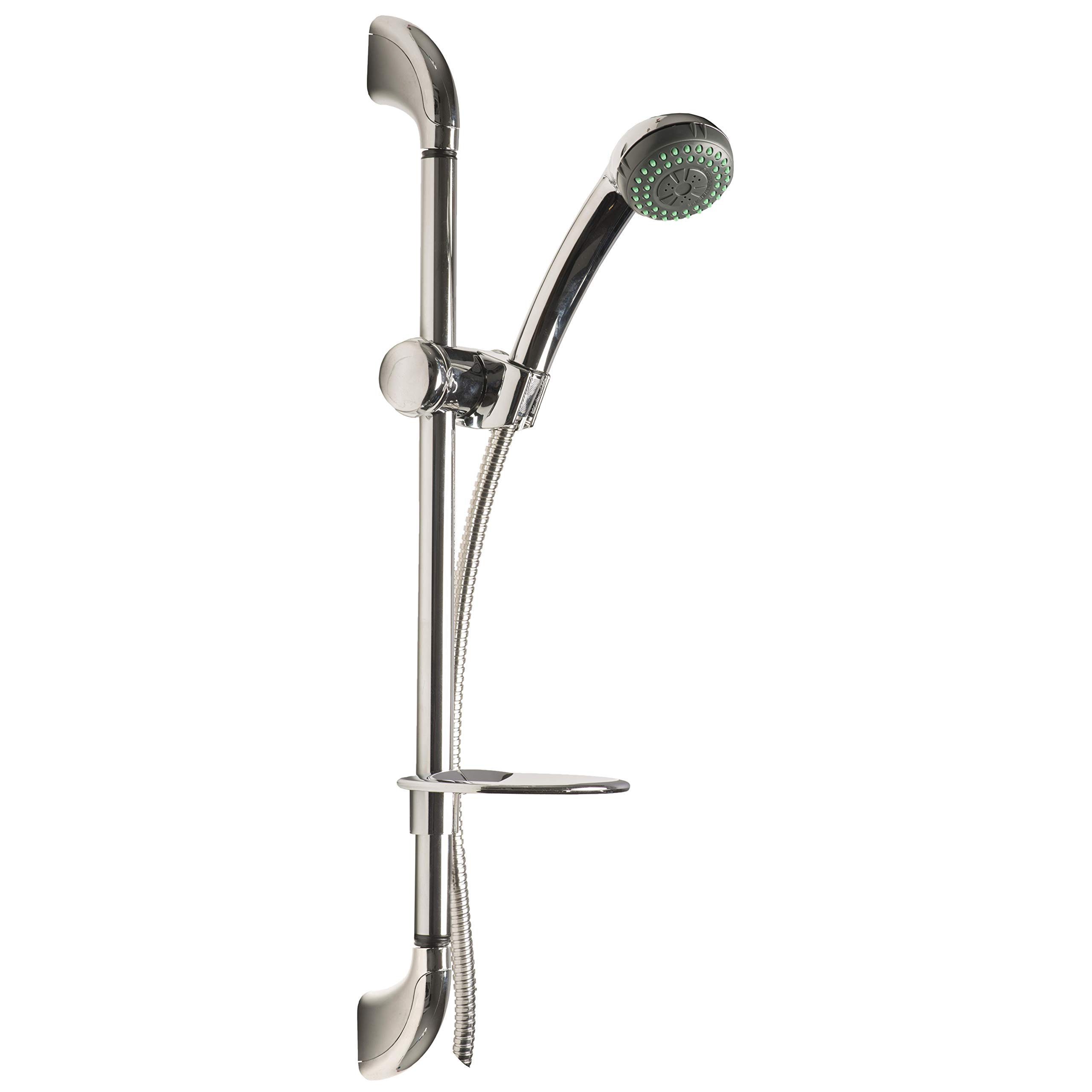 Builders Shoppe 4210CP Brass Slide Bar with Adjustable Height Massage Hand Held Shower and Soap Dish Chrome Finish