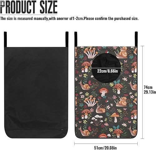 Miniatura 2 de Cesta de lavandería colgante de hongos sobre la puerta, bolsa de almacenamiento para ahorrar espacio, bolsa de lavandería con flores, mariposa,