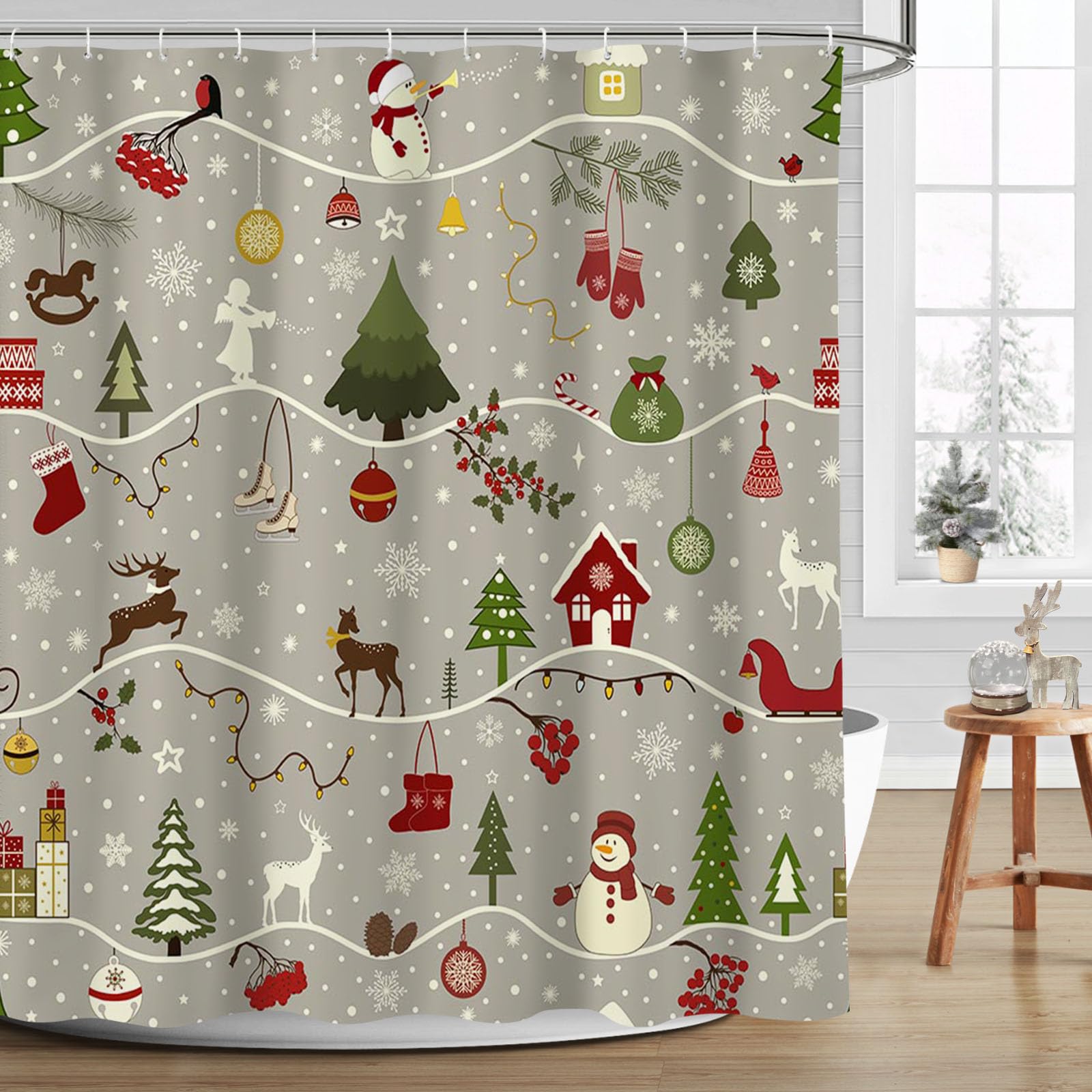 Rideau de douche de Noël en tissu pour égayer votre salle de bain