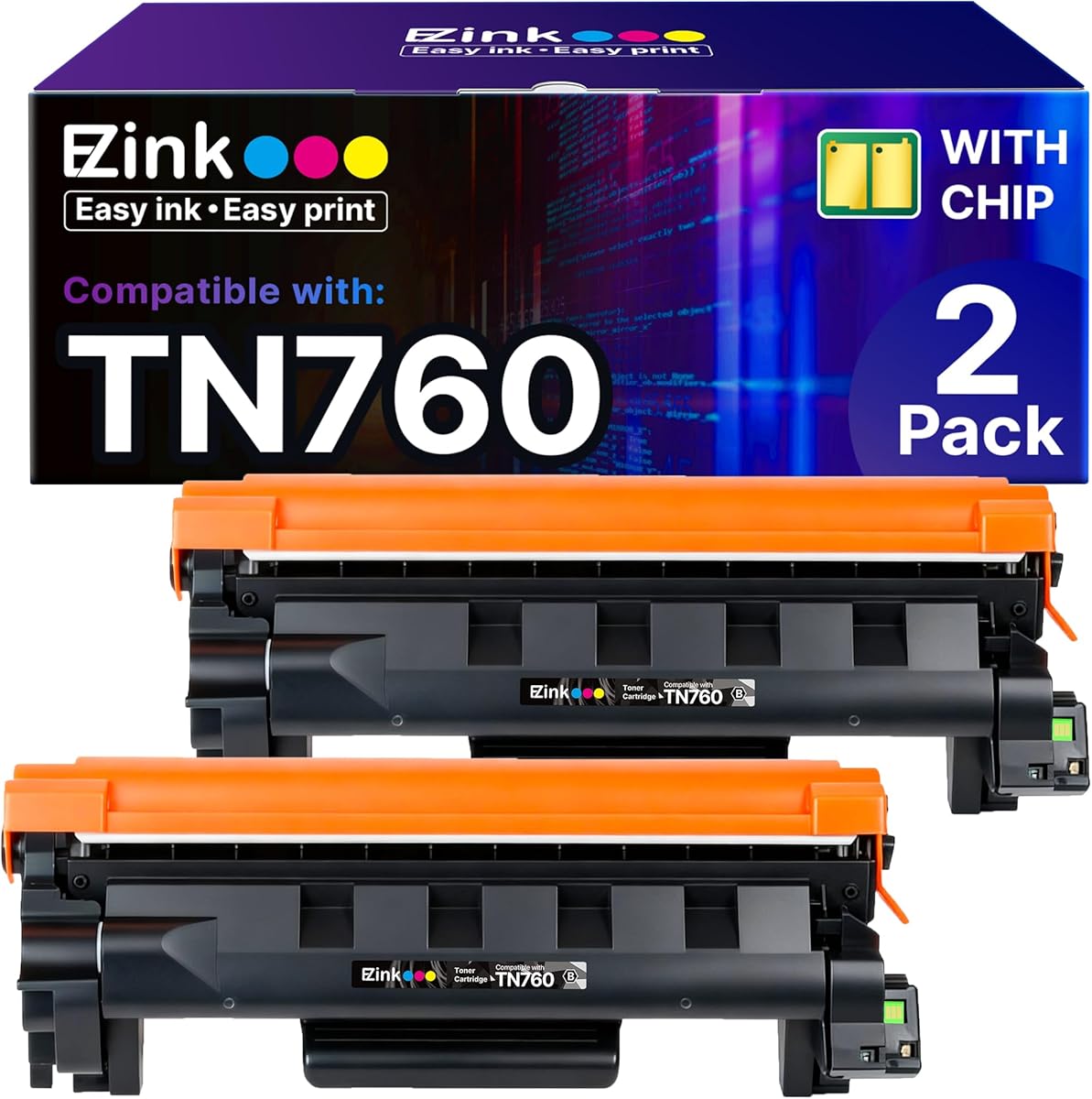 E-Z Ink TN760 Toner for Brother Printer Compatible for Brother TN-760 TN730 TN-730 Toner Cartridges to Use with MFC-L2710DW MFC-L2750DW HL-L2350DW HL-L2370DW HL-L2395DW L2390DW DCP-L2550DW (2 Black)