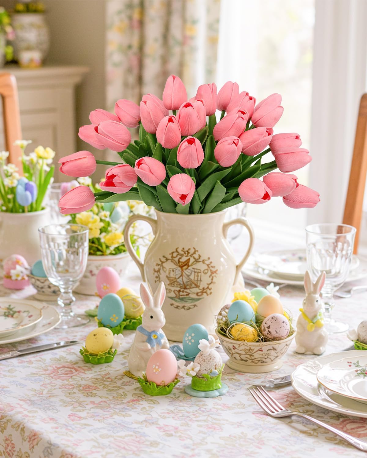 N&T NIETING Künstliche Tulpen, künstliche Blumen, Latex-Blumen mit Stielen für Heimwerker, Hochzeit, Zuhause, Garten, Hotel, Party, Büro, Dekoration, 12 Stück (Rosa)
