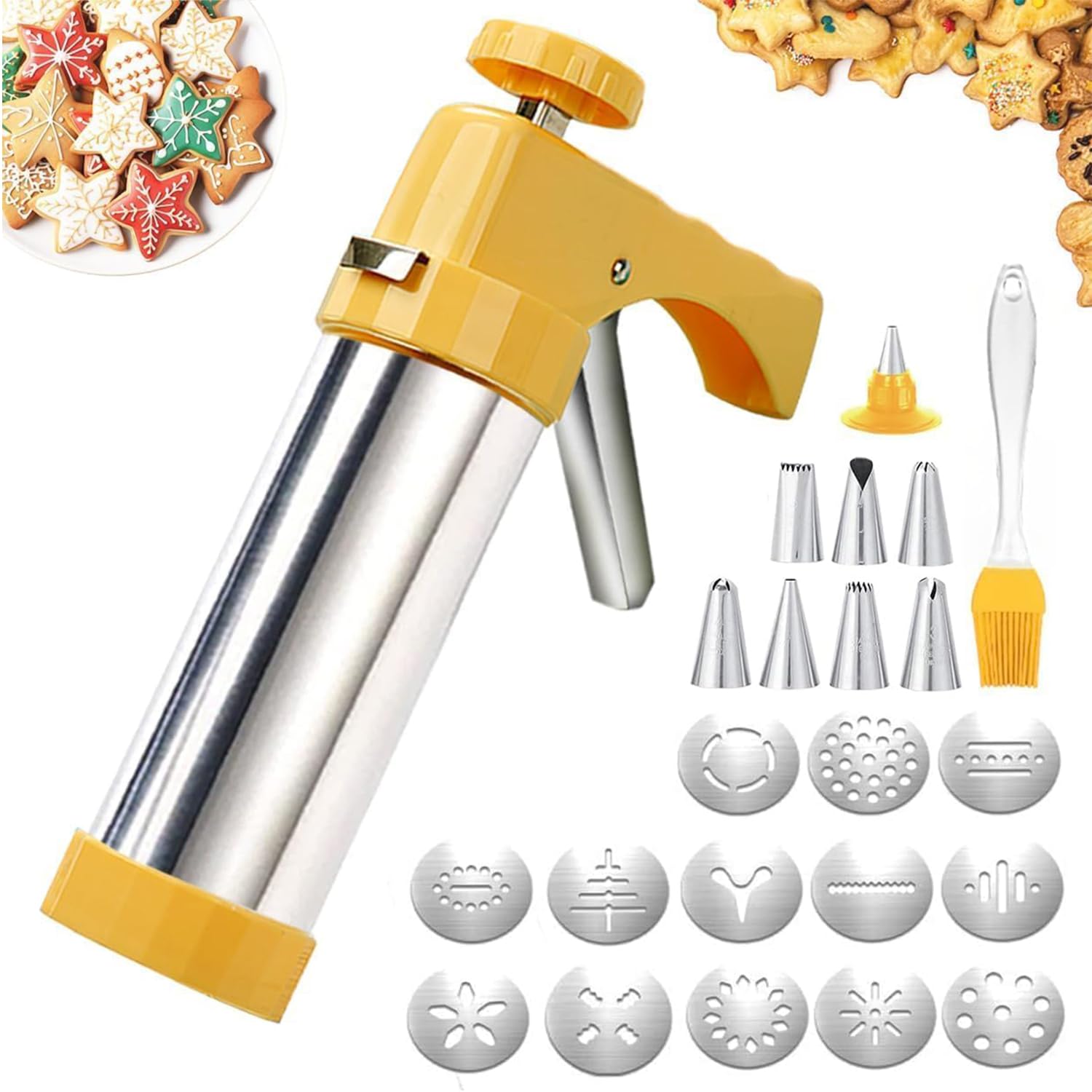 Cookie Fabricant Kit Biscuits Biscuits Machine de presse avec 8 buses de tube et 13 disques de biscuit, Moule à biscuits pour décorer les gâteaux d'anniversaire outils de fête d'anniversaire