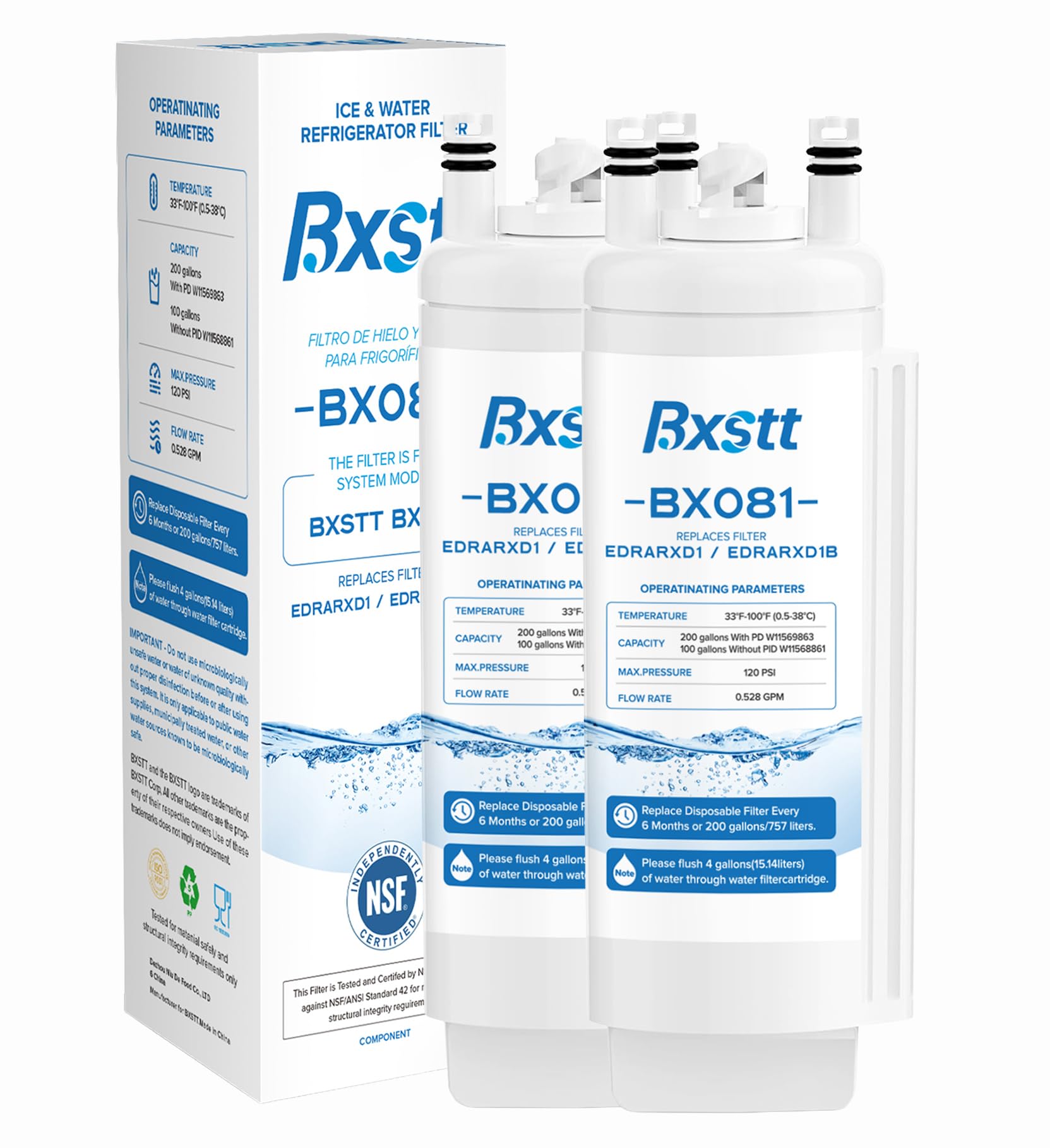 EDRARXD1 Water Filter Replacement, Compatible with Whirlpool EDRARXD1, Everydrop Filter A, EDRARXD1B,Packs Of 2