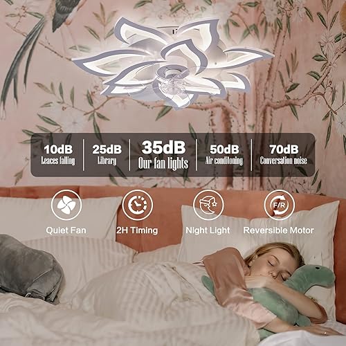 Miniatura 4 de Ventilador de techo con luz, moderno ventilador de techo de montaje empotrado para interiores con luz LED regulable y control remoto, 3 temperaturas