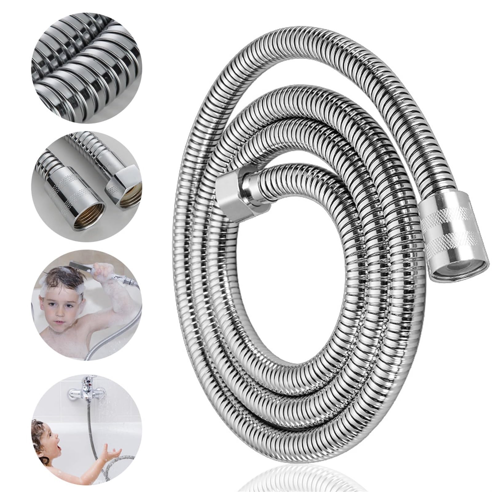 Manguera Ducha Manguera de Ducha Flexible de Acero Inoxidable, extensión de Manguera de Agua for Ducha de baño, Piezas de Repuesto giratorias(2PCS)