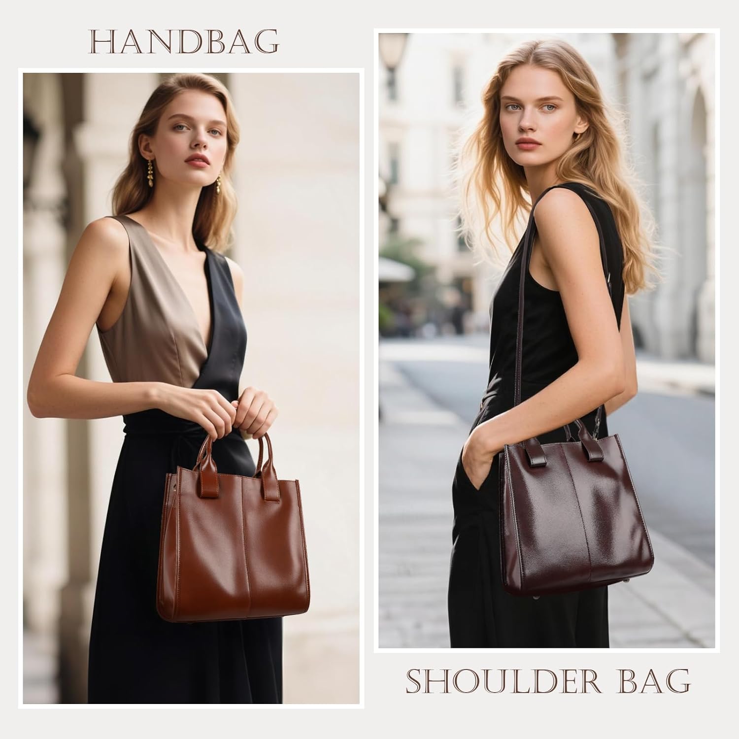 Work Tote Bags for Women, Genuine Leather Shoulder Handbags Teacher Bag, Crossbody Purse with 2 Adjustable Straps - Image 2