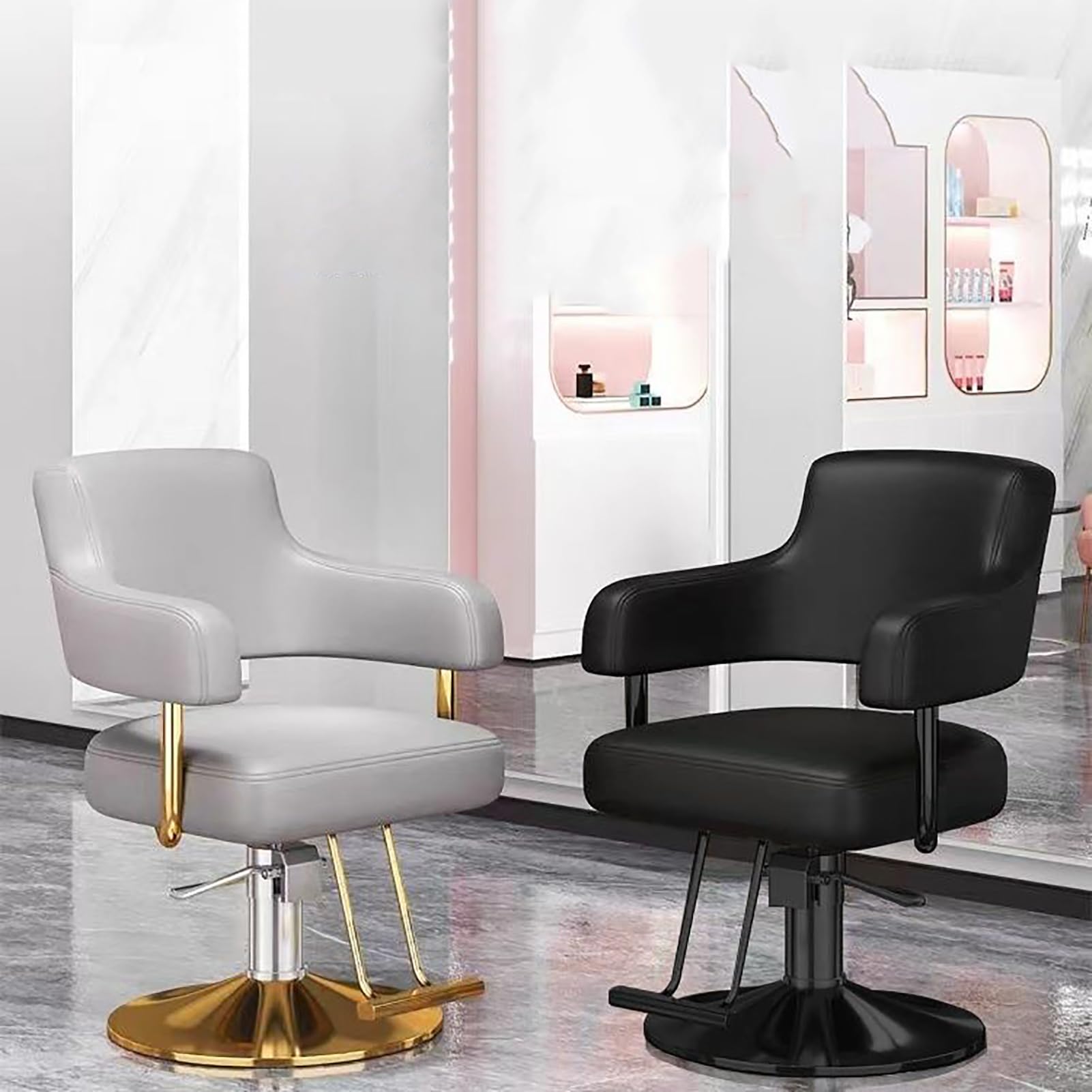 Genérico Silla de peluquería Profesional, giratoria 360° con reposapiés, hidráulica, para salón, SPA, Tatuaje y barbería, de Cuero Resistente y Acabado Plateado.