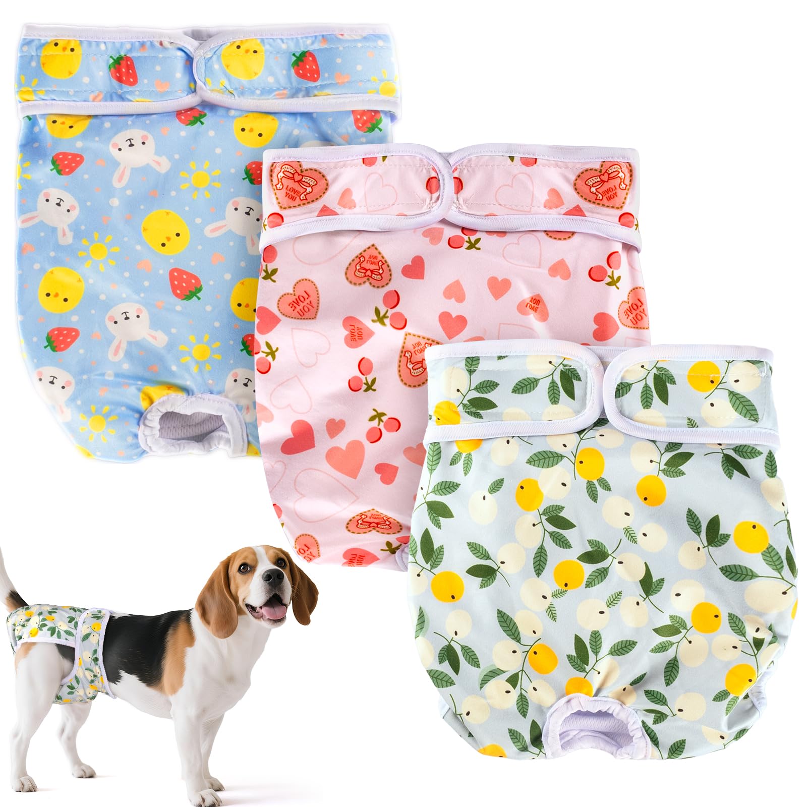 3PCS Dog Nappies Set, Puppy Sanitary Panties, Reusable Female Dog Period Pants, Adjustable Pet Diapers
