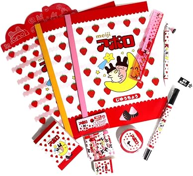 Amazon お菓子の文具10点セット 明治 アポロ サカモト シャープペン 名前ペン 鉛筆キャップ 消しゴム 定規 マスキングテープ ミニメモ 自由帳 方眼ノート 下敷き 鉛筆 文房具 オフィス用品
