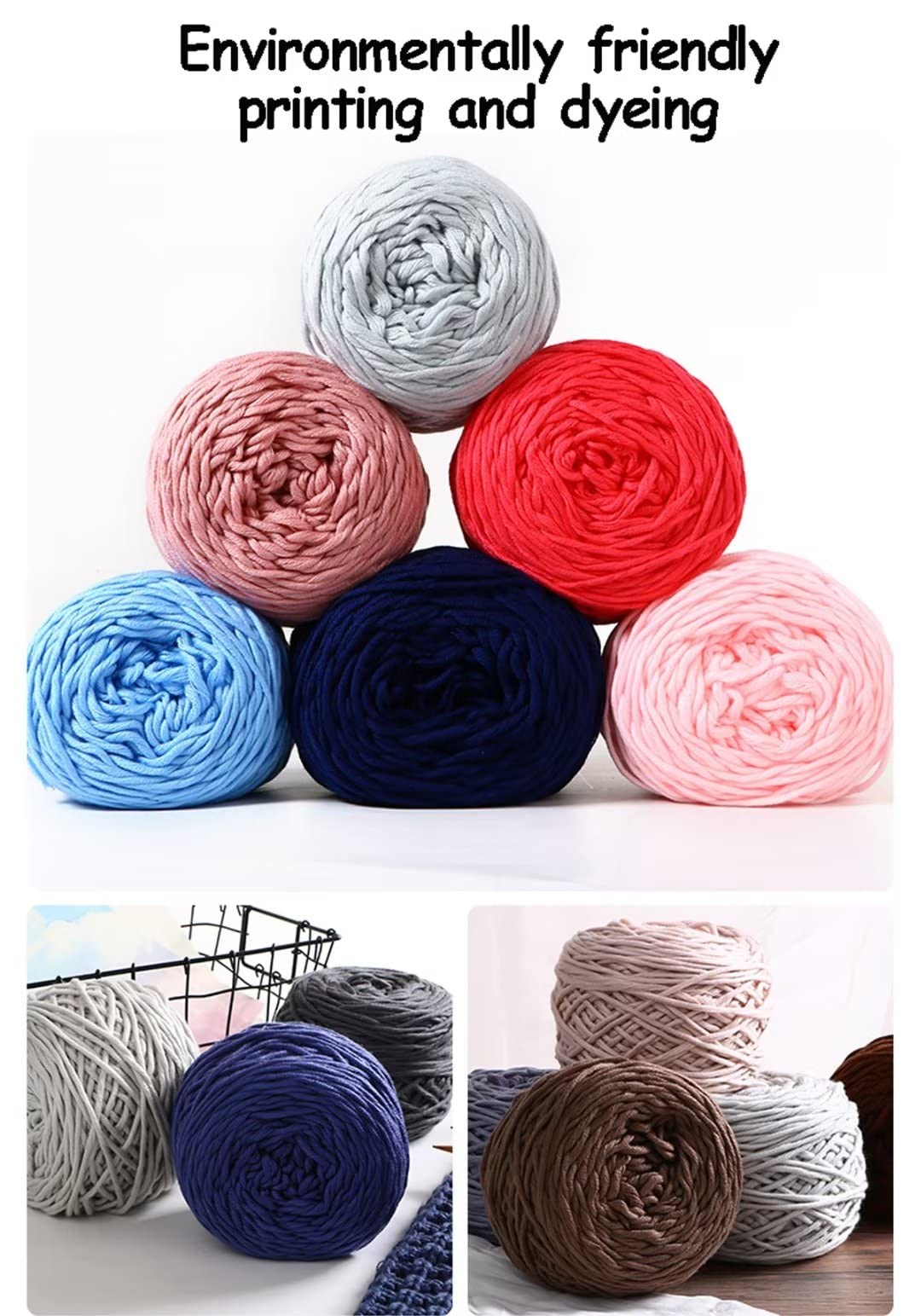 Nici do szydełkowania， 6 x 95g kulek włóczki dziewiarskiej, 8 nitek, grubość 5 mm, 100m na ​​kulkę(H,200g/roll)