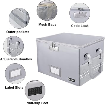 ENGPOW Locking File Box Fireproof Document Box with Insert Foldable File Storage Organizer Box with Handle Portable for Home Office Safe File Cabinet Folder Hanging 2 Pack Silver