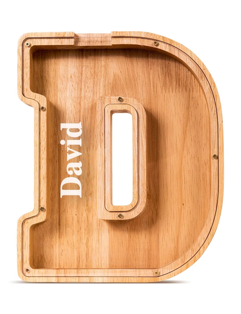 Summidate Customized Name Wooden Letter Money Box for Kids Boys Initial Alphabets Piggy Bank A-Z Coins Bills Money Change Bank on Clear Cover (Laser Engraved) Decor Educational Toys