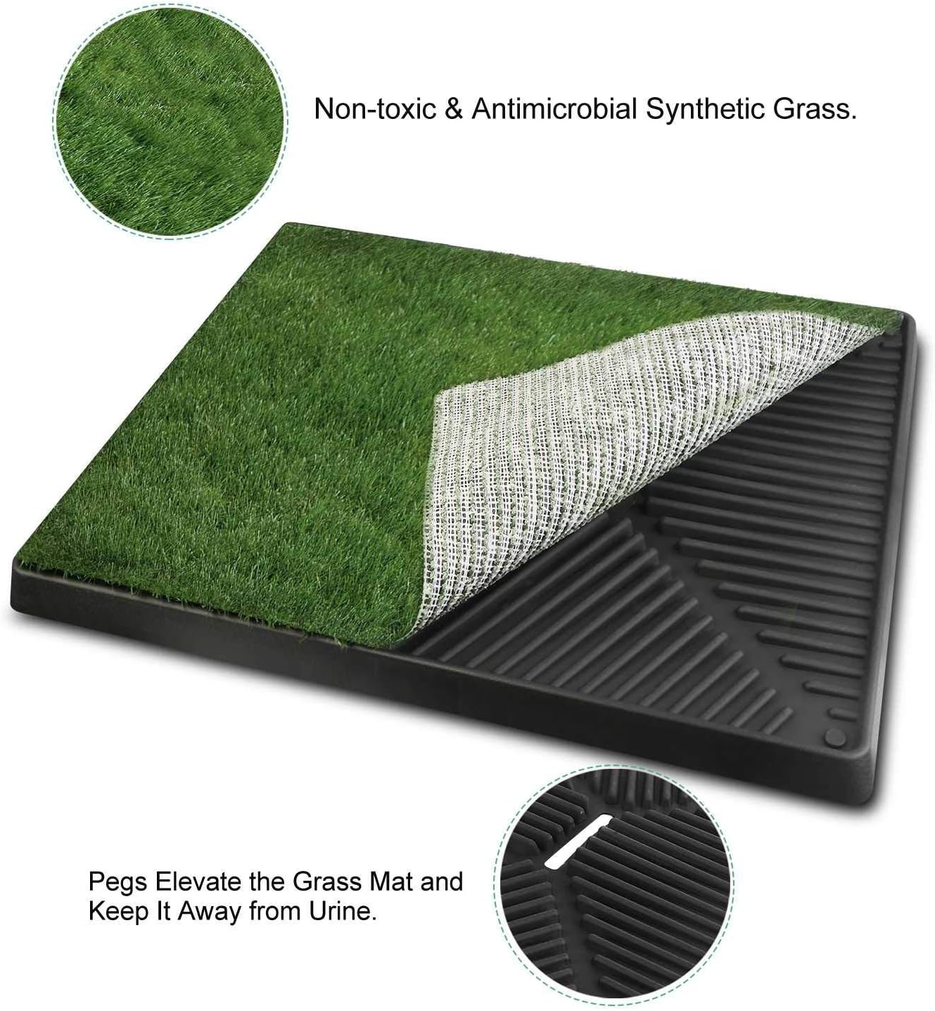 Moclever Dog Grass Pee Pad with Tray – 25"x20" Indoor & Outdoor Dog Potty Trainer, 3-Layer System with Drawer, Fake Grass Pad for Small & Medium Dogs