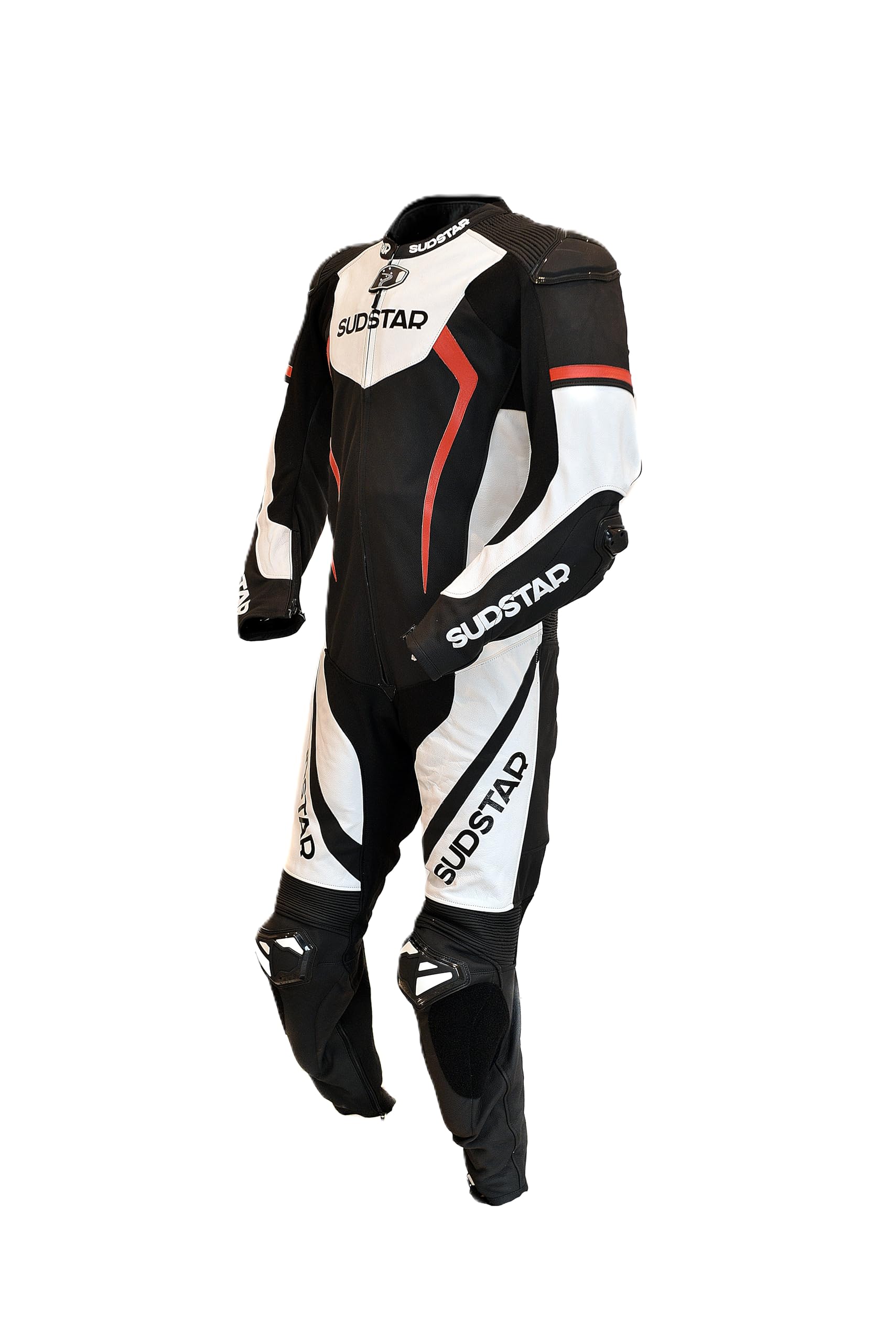 SUZUKA skórzany kombinezon motocyklowy, czarno-biały, sportowy design, certyfikat CE poziom 2, system Thermoline klasy A, predyspozycja AIRBAG