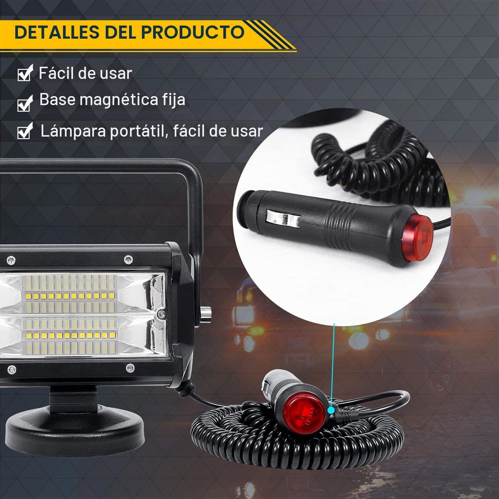 SKYWORLD Faros trabajo led con imán 15cm 72W portatil lámpara trabajo led 12V 24V inundación con soporte de base magnética para off road camión coche todoterreno suv 4x4 vehículos