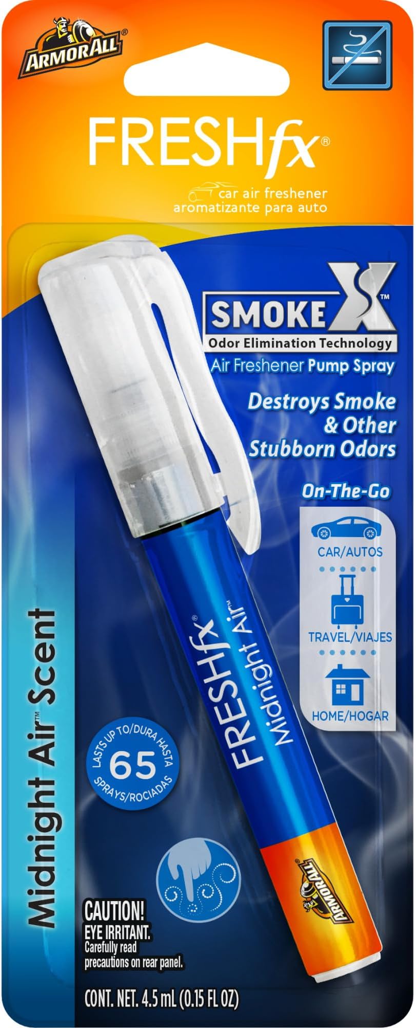 Armor All Fresh FX Smoke X Car Odor Eliminator Spray Pump, On-The-Go Car Air Freshener Spray, Midnight Air Scent, 0.15 Oz