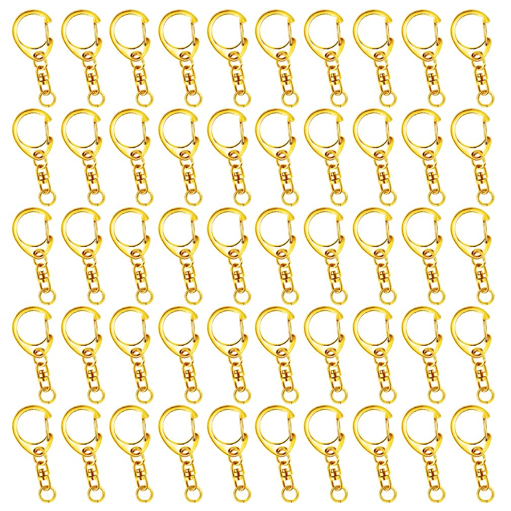 Roctee50 Pcs Keychain, Gold Key Ring with Chain, DIY Keychain Accessories Keychain Making Kit Keychain Hardware for Crafts 1.92 in