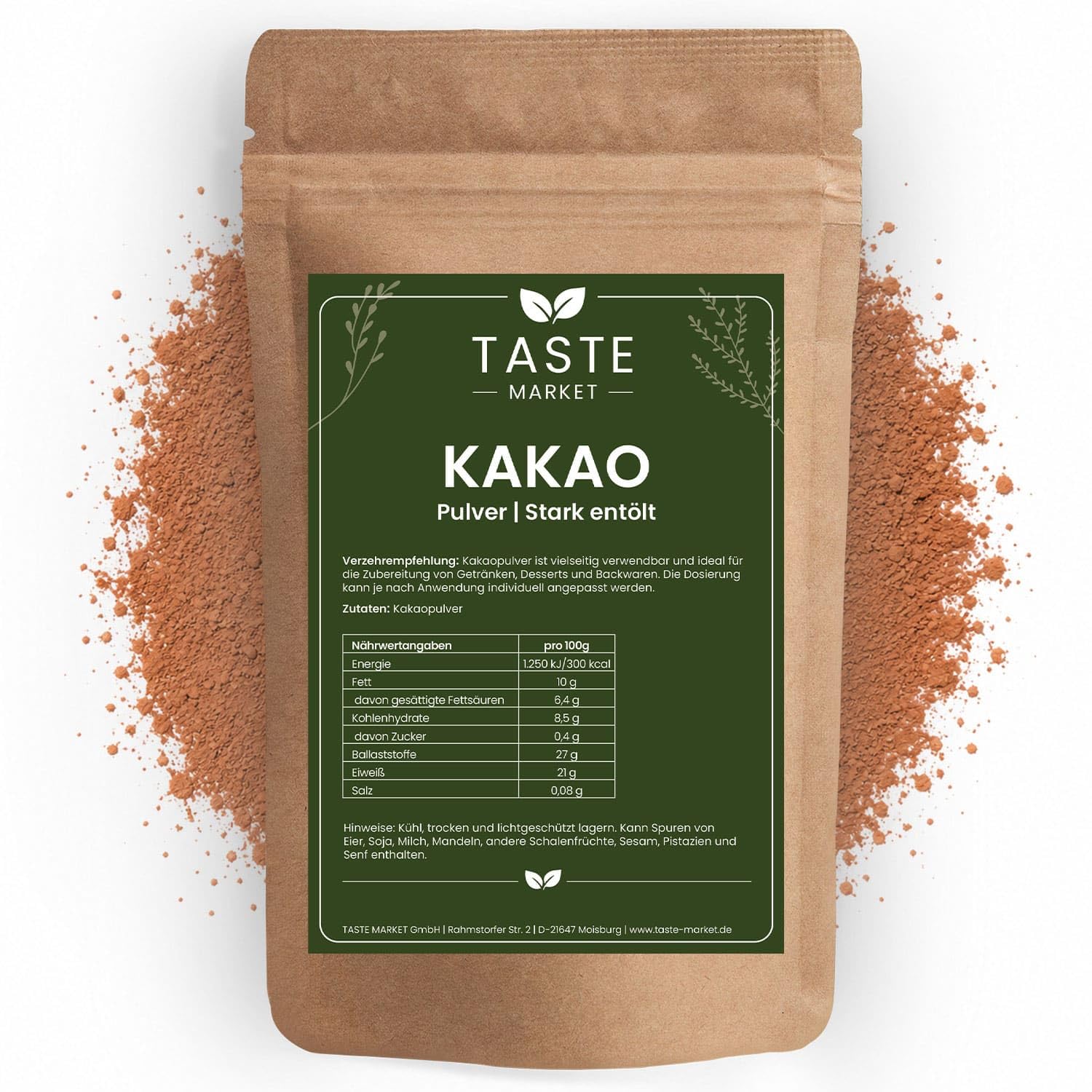 Kakaopulver 25 kg 100% natürlicher Kakao ungesüßt Pulver Stark entölt nicht alkalisiert Taste Market