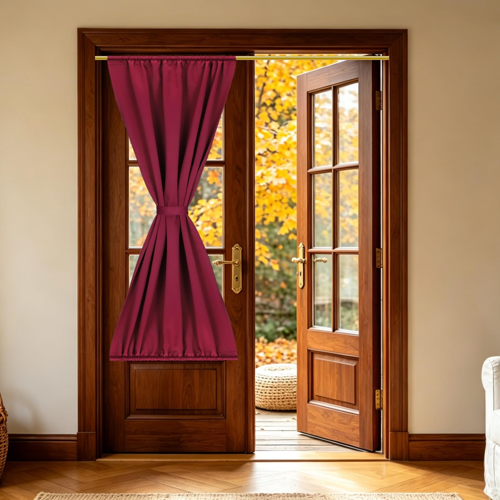 Rideau occultant polyester isolation thermique porte entrée bordeaux