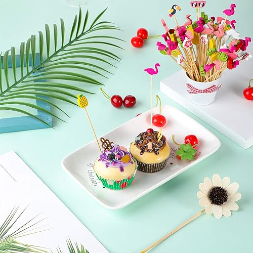 Miniatura 3 de Hawaiian Luau - Palillos de bambú para cóctel tropical, flamenco, piña, playa, tucán, hoja de palmera, hecho a mano para aperitivos, alimentos,