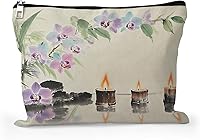 Vista 14 de Cafl Bolsa de maquillaje para mujeres y niñas, organizador de viaje portátil de gran capacidad, 10 x 8 pulgadas, Par de mirlo posado en ramas