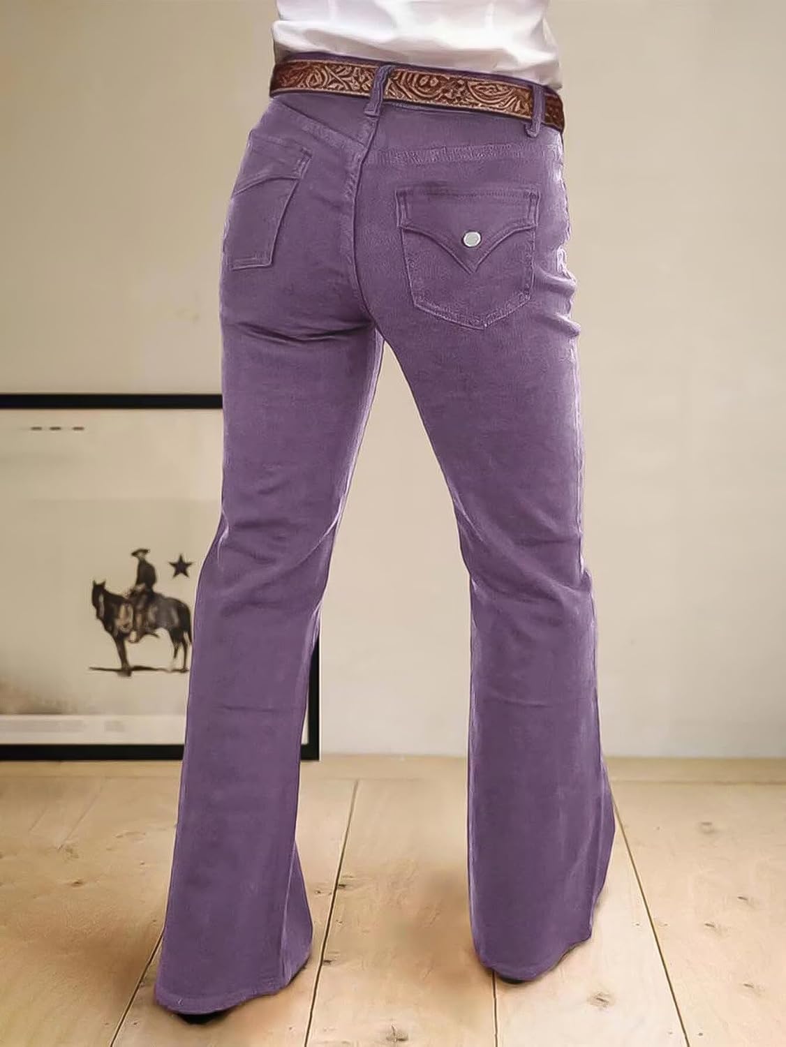 Flamingals Women's Buttoned Hem Bootcut Jeans Without Belt Mid Waist Casual Pants Navy Blue - Image 5