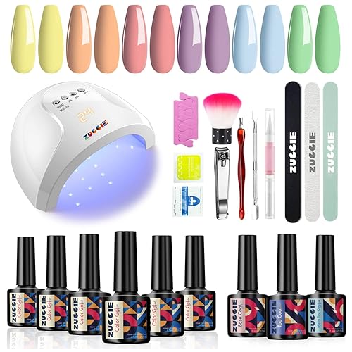 ZUCCIE Kit de inicio de esmalte de uñas de gel 6 esmaltes de gel de color pastel con base y capa superior lámpara LED de secado de uñas herramientas disponible en Yaxa Colombia