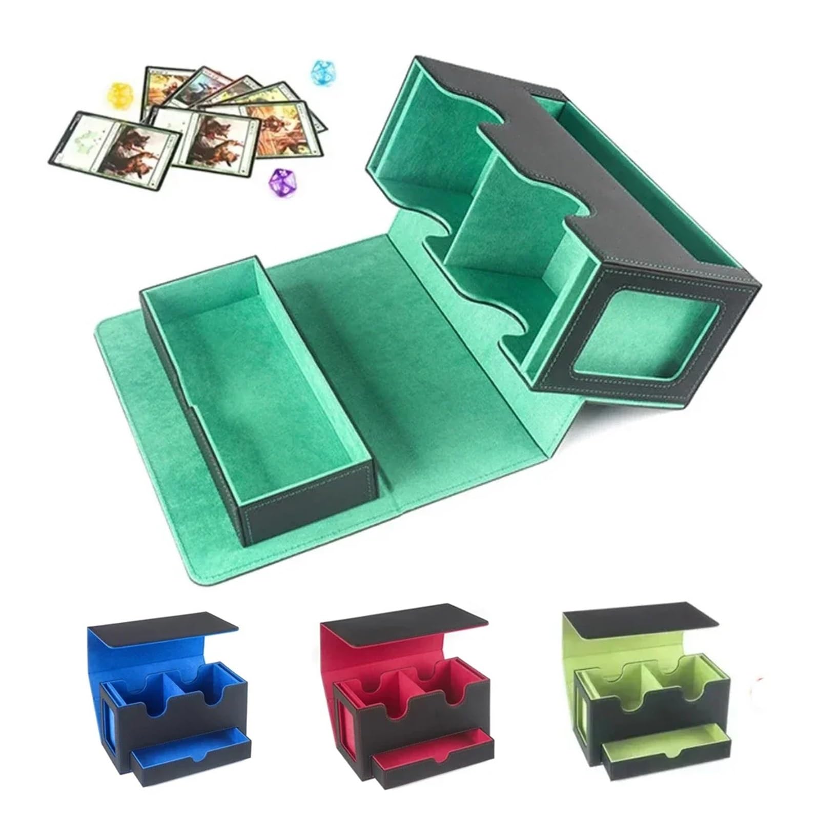 Deck Box Caja de cuero for guardar cartas Trading Commander(Green-Black)