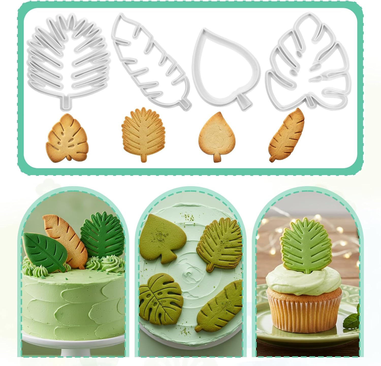 4 Pcs Leaf Cookie Cutter, Palm Leaves Fondant Mold, Fall Leaves Cookie Cutters, Fondant Mold for Paste Cake Decorating Holiday Biscuit Cutters - Image 5