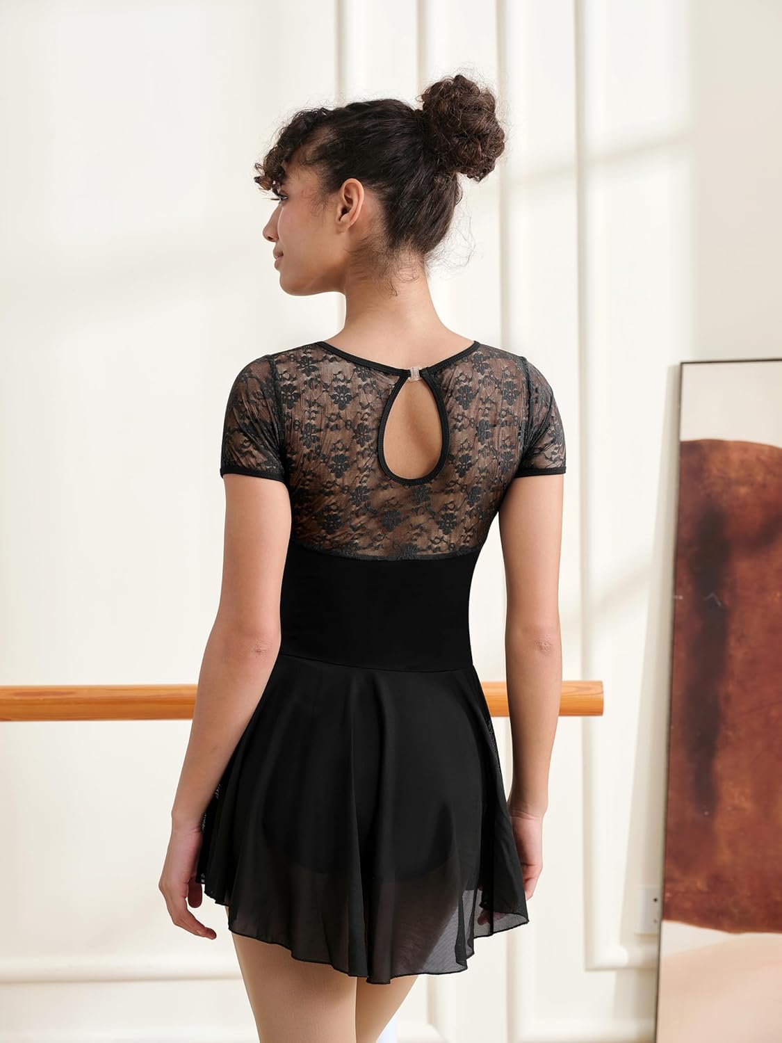 Women's Turtleneck Dance Leotard With Skirt Adult Lace Long Sleeve Ballet Dress - Image 4