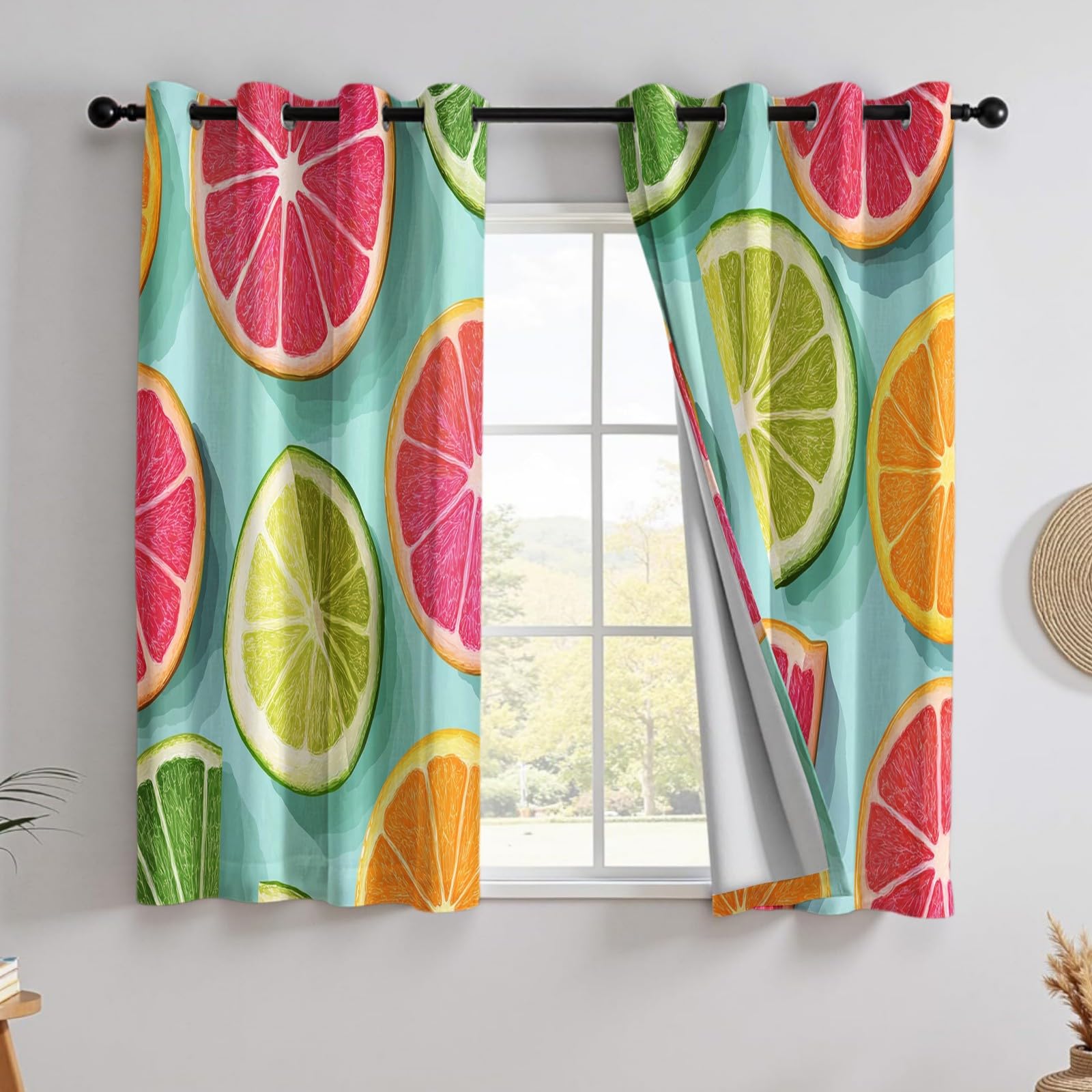 Rideaux Occultants Opaques Thermiques à Œillets Lot de 2, Citron tranché pour Fenêtre et Porte, 132L X 210H cm