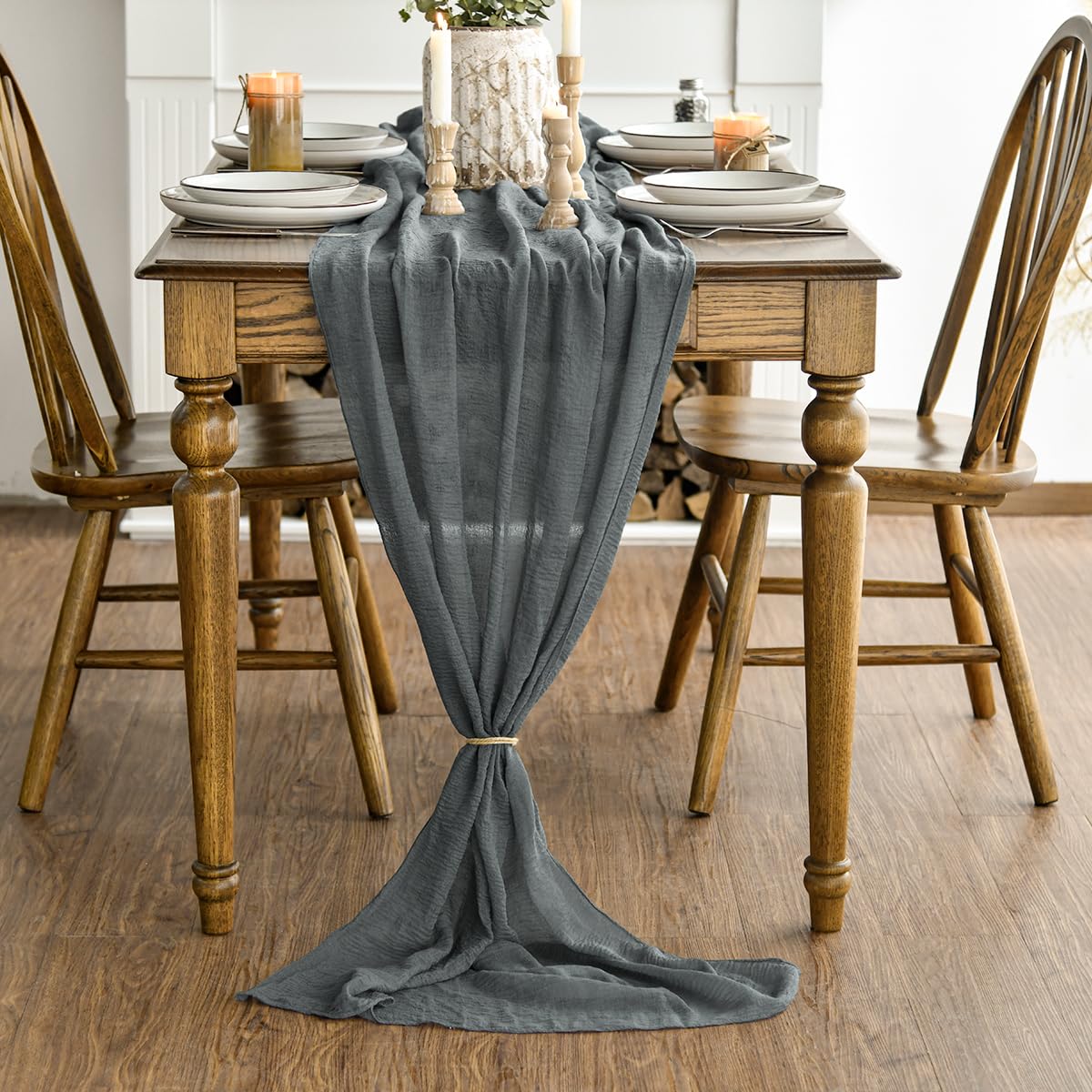 Kesfey Seihtuch-Tischläufer Boho-Gaze, 90x400 Cm, Khaki – Rustikaler Läufer Für Hochzeiten, Partys & Tischdekoration