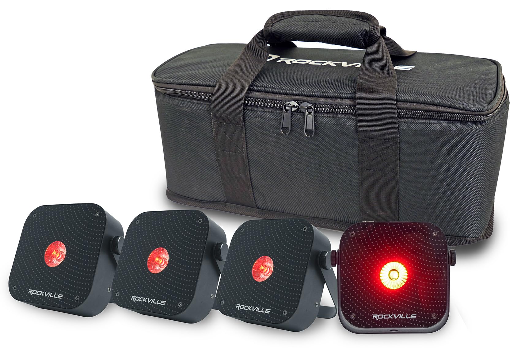 Rockville Bundle: (1) 4 PACK MINI RF1 V3 Black Rechargable DJ Par Wash Up Lights+Bag+RF+APP+(1) ROCKFORCE W2 192 Ch Wireless 2.4Ghz DMX Lighting Controller (2 Item)