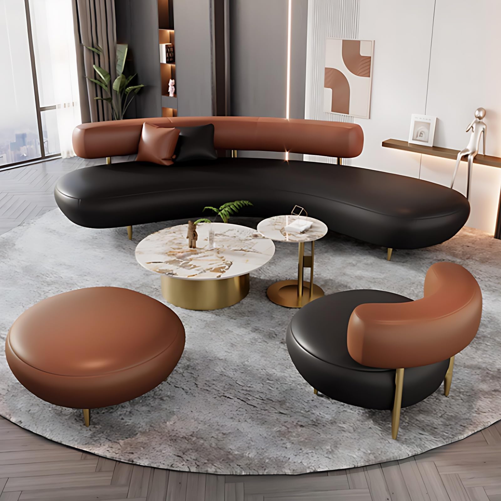 79IN Sectional Sofa Set - Comfortable Couch Sets with Coffee Table & Sofa Chair, Modern Sectional Couch with Metal Cabinet Feet for Living Room, Lounge & Office