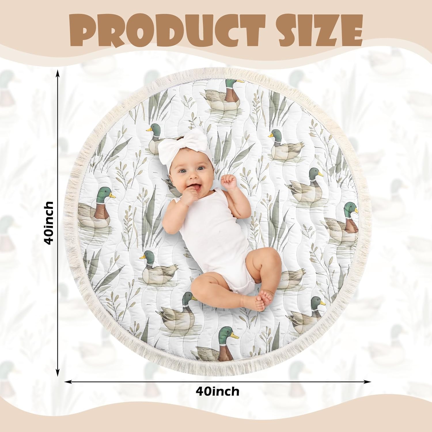 AceOrbit Baby Play Mat 40" x 40" Mallard Ducks Baby Tummy Time Playmat Soft Thickened Anti-Slip Reversible Floor Crawling Mat for Boys Girls Toddlers Infants Mallard Ducks Nursery Decor
