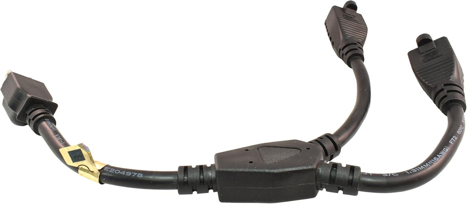 PTC Heavy Duty Black US 3-Prong 16 AWG Y-Splitter Power Extension Cord | 14"inch